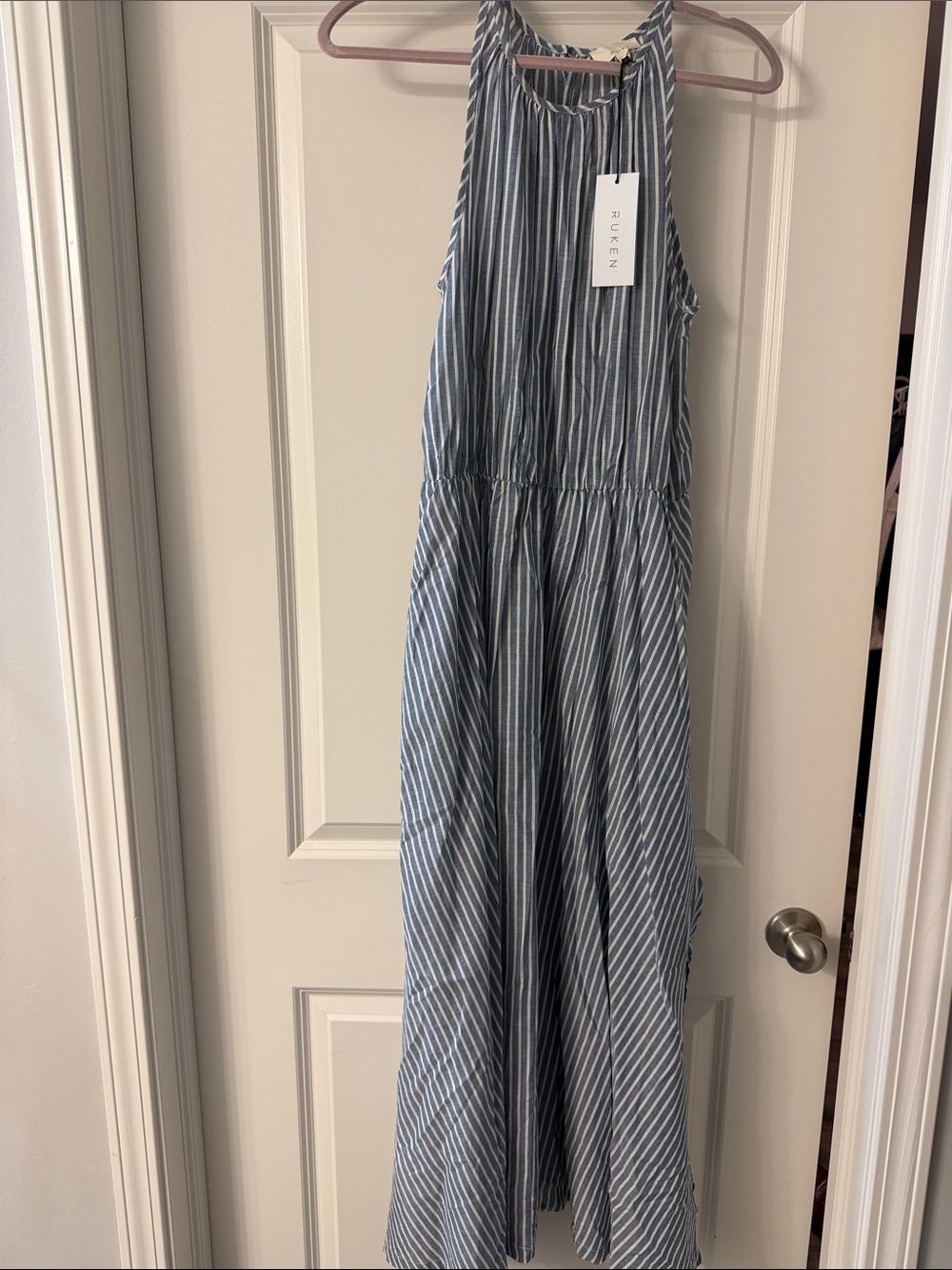 Sleeveless Blue & White Striped Maxi Dress